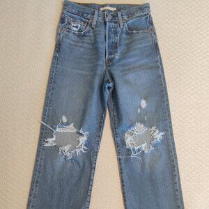 Levi’s Premium Ribcage Straight Ankle Distressed Jeans Women Size 27x27
